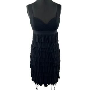 ANTHROPOLOGIE Bailey 44 Black Tiered Zipper Dress Ruffle Dress Size Medium M
